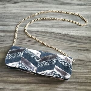 Gray Fabric & Fur Clutch